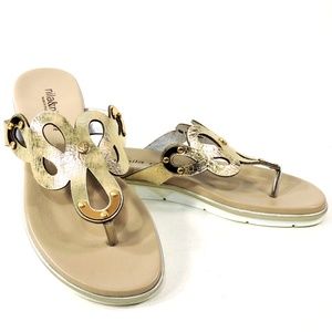 NILA & NILA 🇮🇹 WOMEN'S GOLD LEATHER FLAT COMFORT SUMMER SANDALS